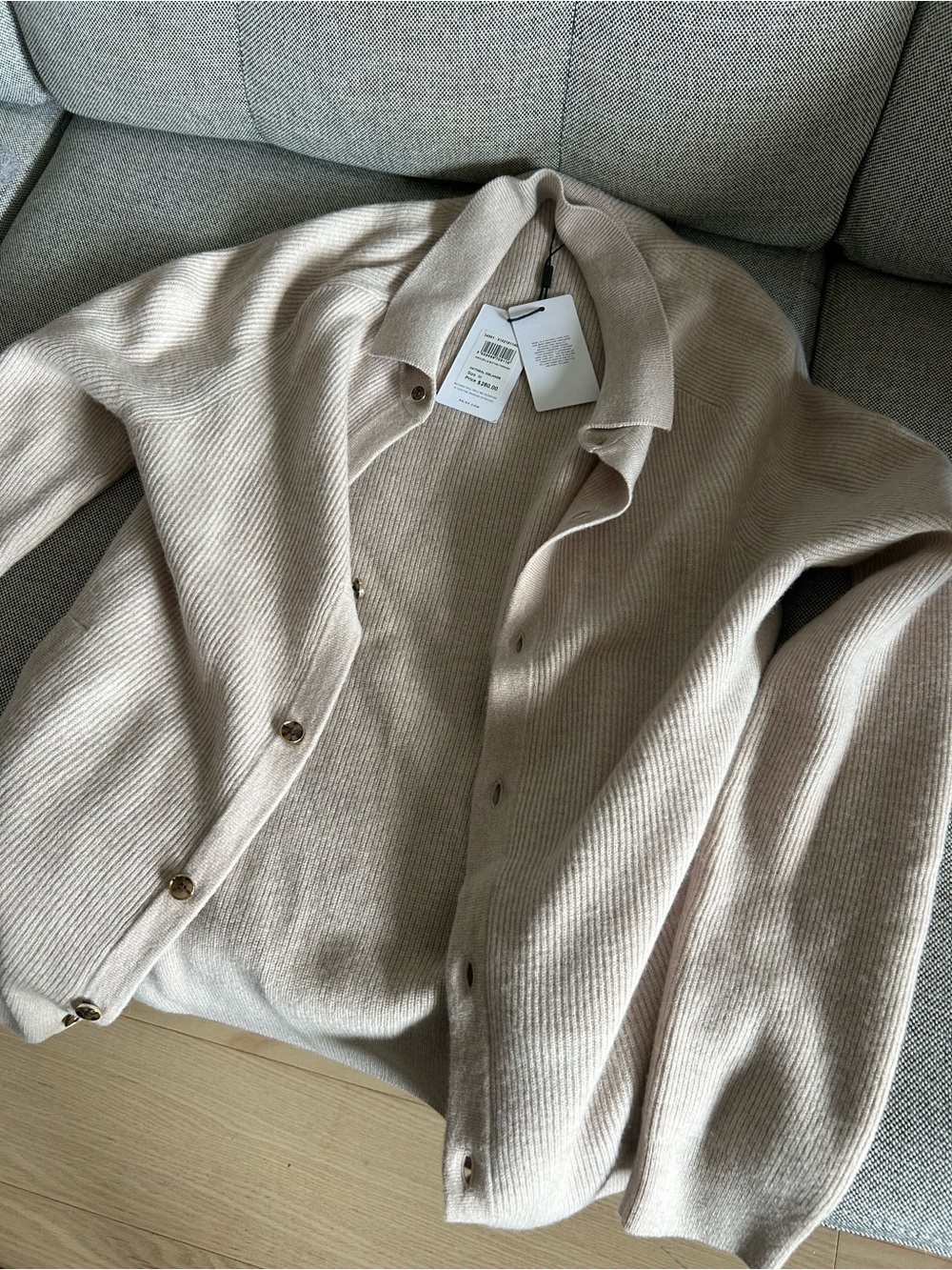 Reiss Beige Ribbed Button-Up Cardigan